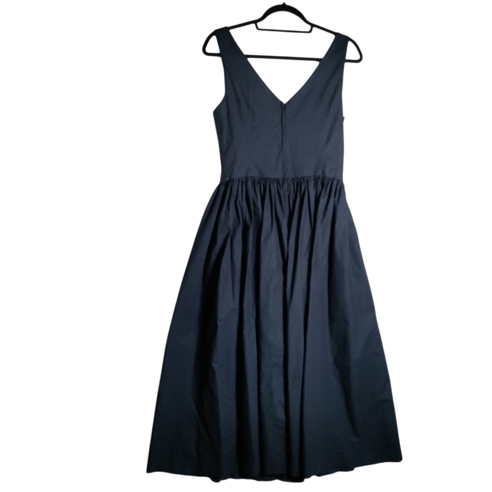Vintage Laura Ashley Black Cotton V-Neck Midi Dress Made in Great Britain 12 - Picture 2 of 8